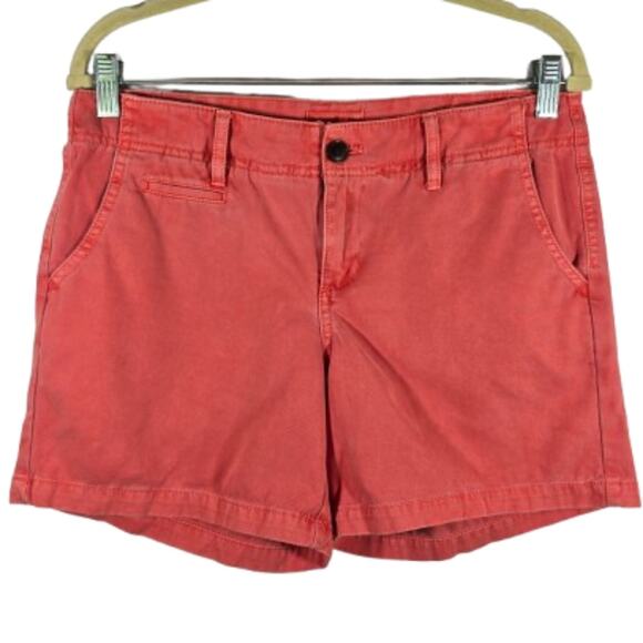 M MERONA Pink Coral Washed Chino Shorts Size 6 100% Cotton Flat Front Preppy - Picture 1 of 8